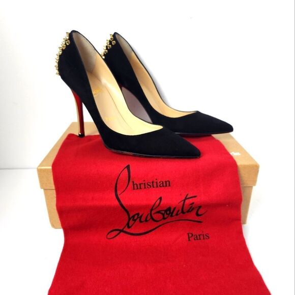 Christian Louboutin Zappa 100 Suede Specchio Heels Spike Black Gold Size 36 - Picture 1 of 14